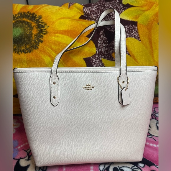 Coach White Leather Tote with Gold Accents - Picture 1 of 10